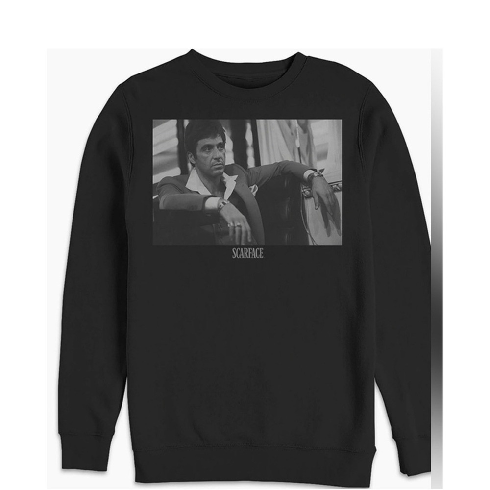 Universal Scarface Black Graphic Print Men's Fleece Pullover Sweatshirt